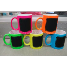 Nueva taza de la tiza, taza caliente de la tiza, taza de neón del color con la etiqueta de la tiza